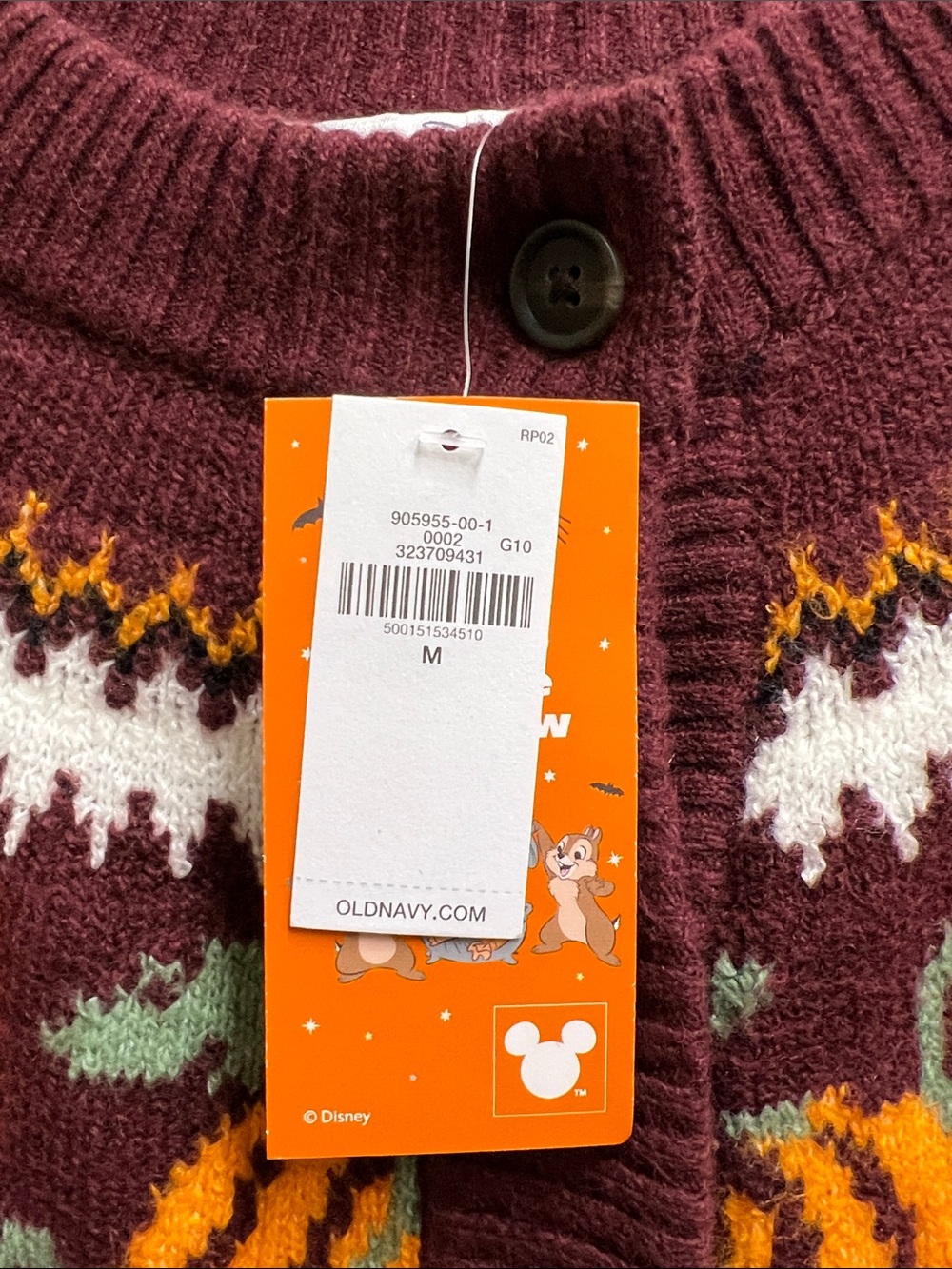 Cozy Burgundy Mickey Mouse Pumpkin Fair Isle Cardigan Sweater Disney Old Navy - Picture 2 of 8